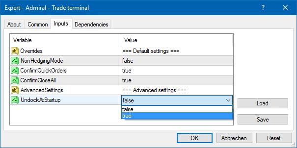 È possibile sganciare la mini terminal e collocarla in una finestra indipendente seguendo le seguenti istruzioni Pulsante Settings e scegliendo Undock terminal.