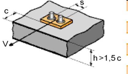 h 100 ef C min < C < C cr,n 120 C cr,n = 1,5 h ef 150 Ψ c,n si applica per ogni stanza C 1 influenzi il gruppo ancoranti 190 Distanza C M 6 0,75 0,85 0,95 Fattore riduzione Ψ S M 8 M10 M12