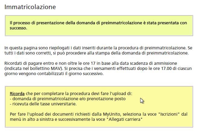 Premere il bottone «Stampa domanda di