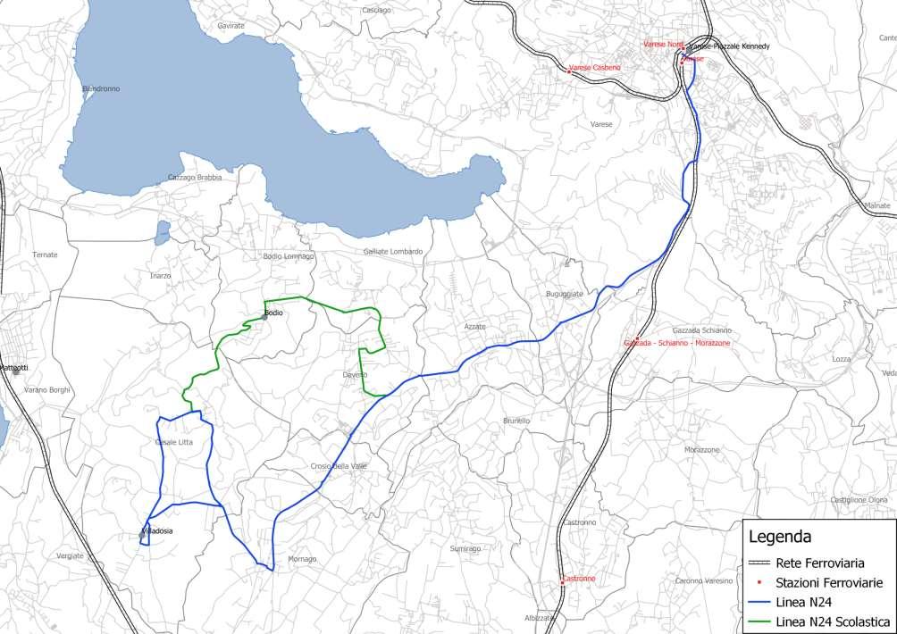 L ipotesi progettuale prevede la modifica del percorso della linea N24 Villadosia-Varese.