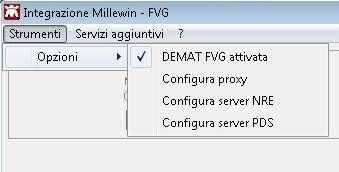 Come disattivare la stampa delle ricette dematerializzate Per disattivare la stampa della dematerializzata procedere da: Scambio dati-> Integrazione FVG -> Strumenti ->Opzioni Fare click su DEMAT FVG