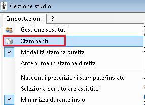 Configurazione stampanti Gestione studio E possibile stampare le prescrizioni de materializzate sulla stampante del Personale di Studio. Procedere dalla postazione del Medico: Accedere a Millewin.