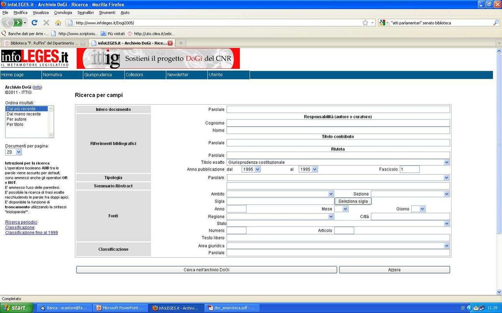 Ricerca Periodici Per ottenere informazioni sui singoli periodici in archivio