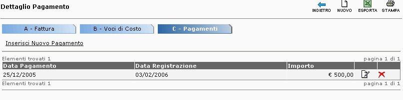 precedentemente selezionando l icona Modifica ; Eliminare un pagamento selezionando l icona Elimina.