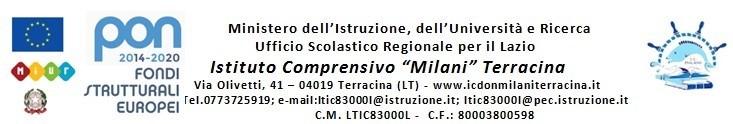 I.C. "MILANI" TERRACINA C.F. 80003800598 C.M. LTIC83000L AOO_LTIC83000L - REGISTRO PROTOCOLLO Prot.