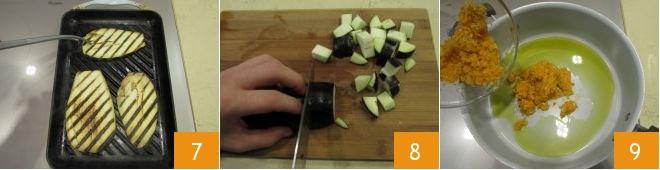 Grigliate le fette di melanzane per pochi minuti su una griglia rovente, da una parte e dall'altra (7).
