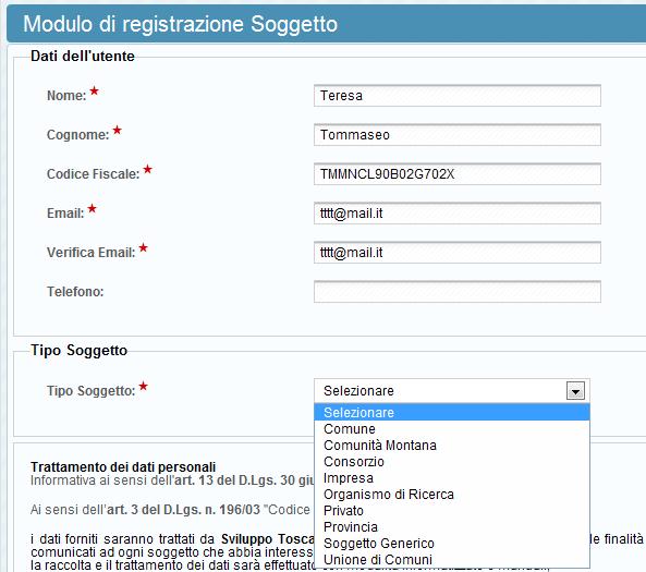 Registrazione soggetto Ricevuta l'email di attivazione potrete accedere nuovamente al sistema.