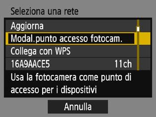 Connessione manuale a una rete rilevata Modalità punto di accesso fotocamera La modalità punto di accesso fotocamera