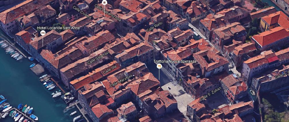 FALL.: Alfagreen Srl - immobile sito in Venezia - Castello 279B Fotografia aerea tratta da Google Earth con individuazione per mezzo di un pallino rosso dell'immobile E' ubicato