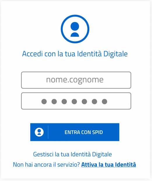 SPID - Primo livello di sicurezza Buon grado di affidabilità. Per autenticarsi bastano Nome Utente e Password.