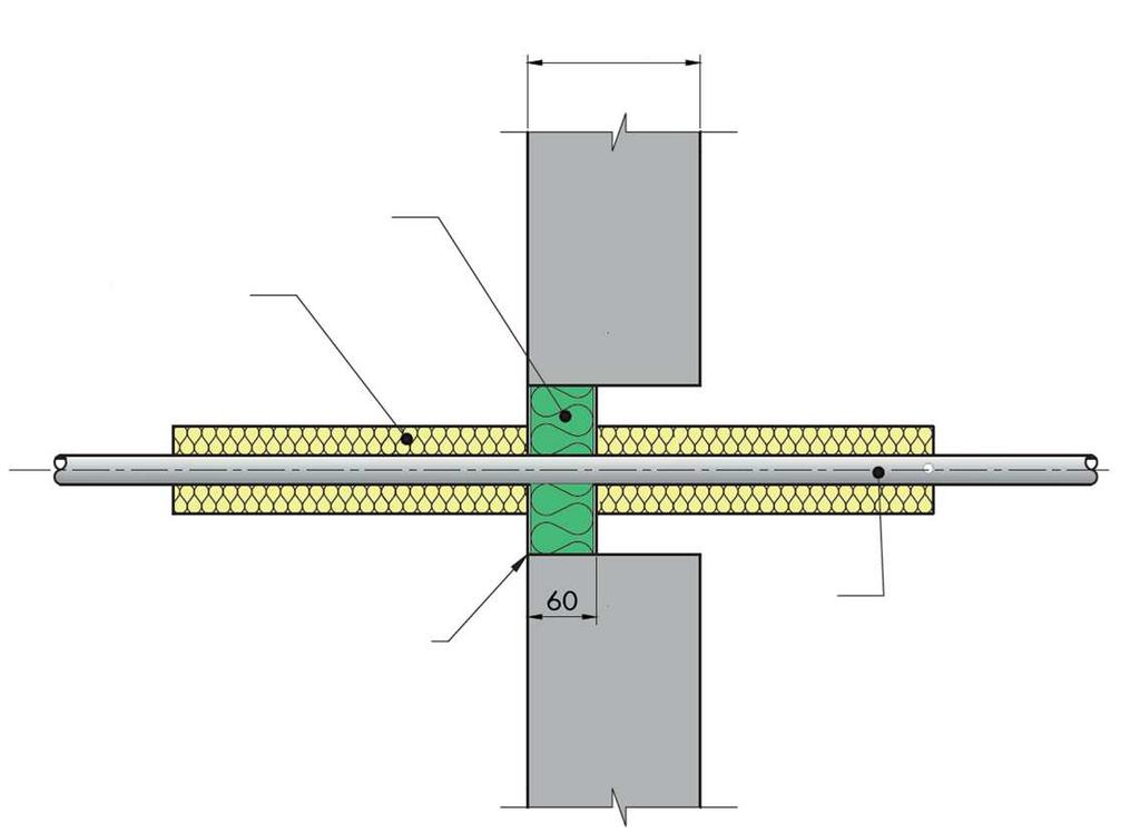 Sigillatura di attraversamenti: Tubi metallici e tubi multistrato (singoli) con isolamento LI (localmente interrotto) o CI (continuo interrotto) di lunghezza 1000 mm (min.