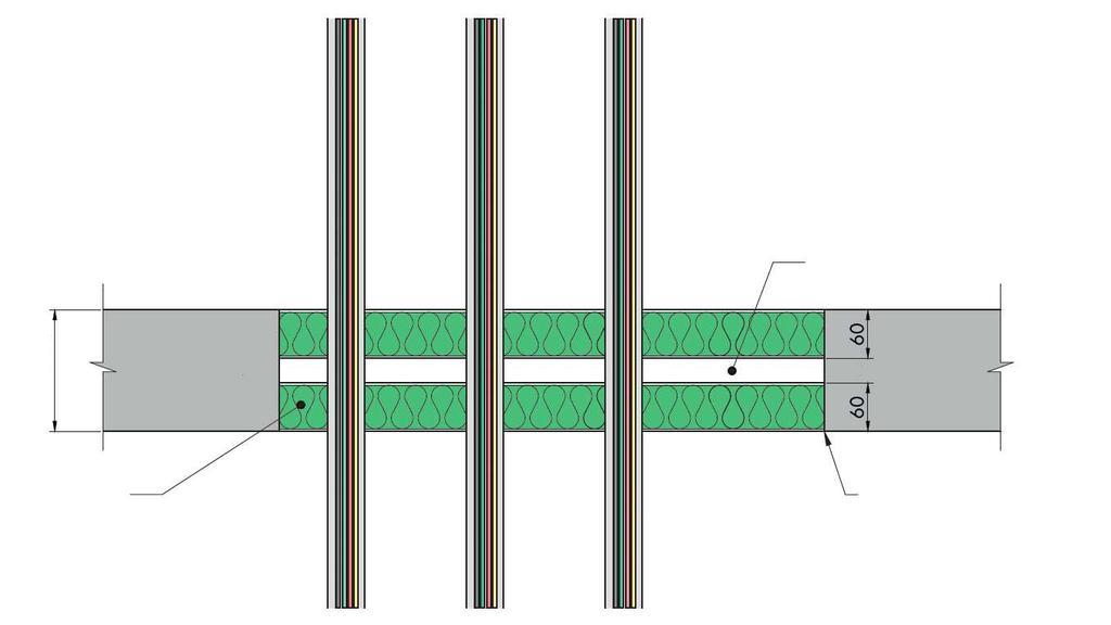 11. Installazioni a solaio Sigillatura di attraversamenti: Cavi installati in qualsiasi posizione nell'apertura, con PANNELLO 2-S di spessore 60 mm su entrambi i lati del solaio.