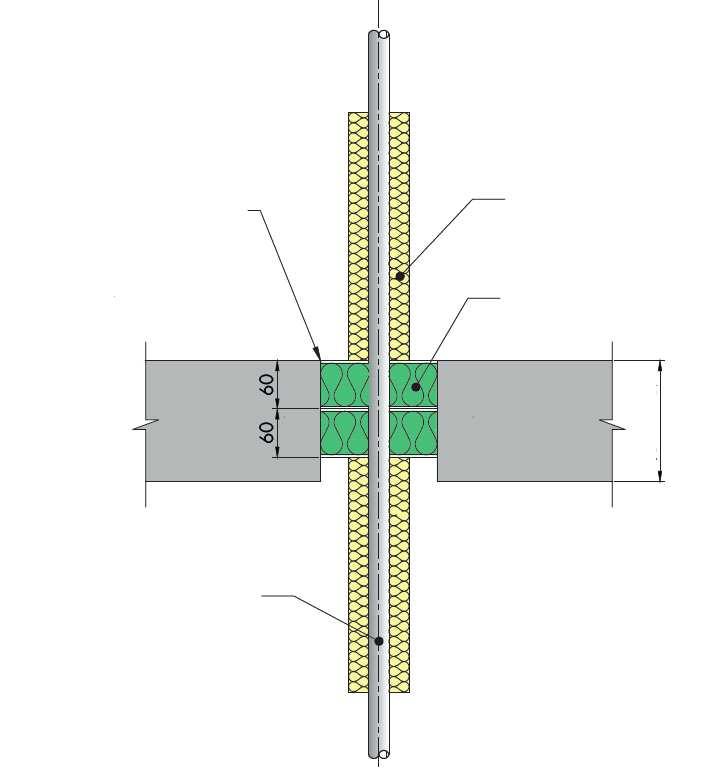 Sigillatura di attraversamenti: Tubi metallici (singoli) con isolamento LI (localmente interrotto) o CI (continuo interrotto) di lunghezza 1000 mm (min.