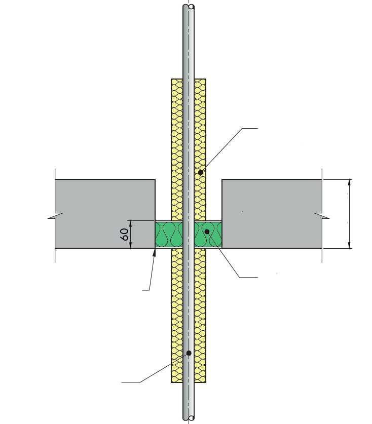 Sigillatura di attraversamenti: Tubi metallici (singoli) con isolamento LI (localmente interrotto) o CI (continuo interrotto) di lunghezza 1000 mm (min.