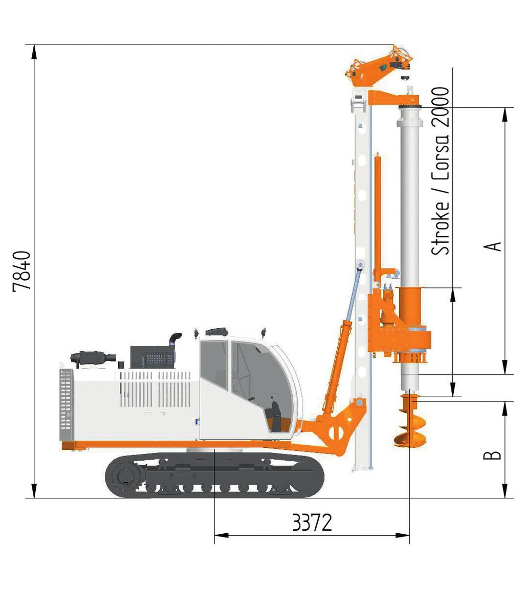 Headroom bored piling Working height with parallelogram up Working height with