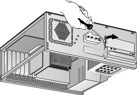 Installazione di un unità Zip, CD-ROM o a nastro su mensola frontale 5 Sganciare il pannello frontale e staccarlo delicatamente dallo chassis.