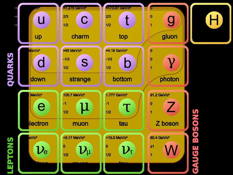 Modello Standard Le particelle elementari del modello standard sono riassunte nella seguente figura Per ogni particella esiste anche la relativa antiparticella, che può a volte coincidere con la