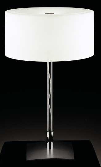 Franco Raggi 2005 3682 Lampada da tavolo con dimmer. Diffusore in vetro soffiato bianco acidato. Base in acciaio lucido con stelo in vetro borosilicato trasparente.