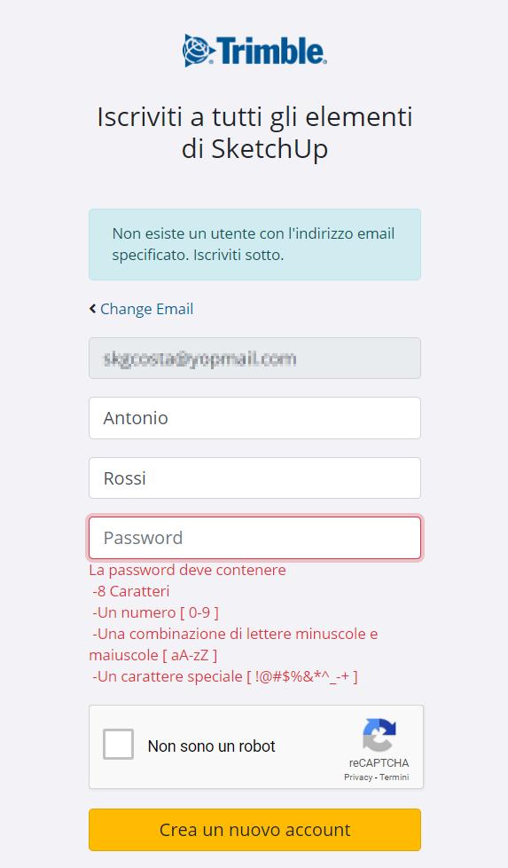 ATTENZIONE Nell inserire la password rispettare i requisiti evidenziati in rosso.