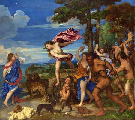 IL TRIONFO DI BACCO E ARIANNA Questo quadro, dipinto da Tiziano, è intitolato Il trionfo di Bacco e Arianna.