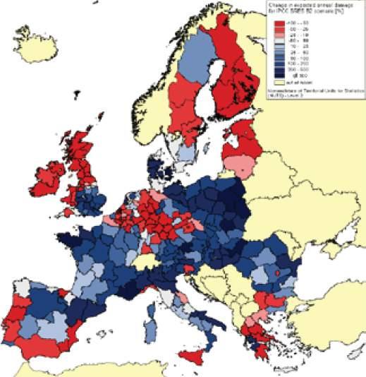 Effetti di medio termine (flooding) PESETA Project, 2009: Climate change impacts in Europe Relative change in expected annual direct