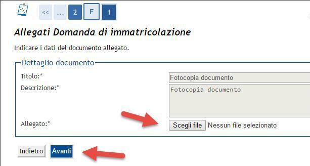 Scegliere quindi il file contenente la scansione cliccando su SCEGLI FILE e procedi col caricamento cliccando su AVANTI