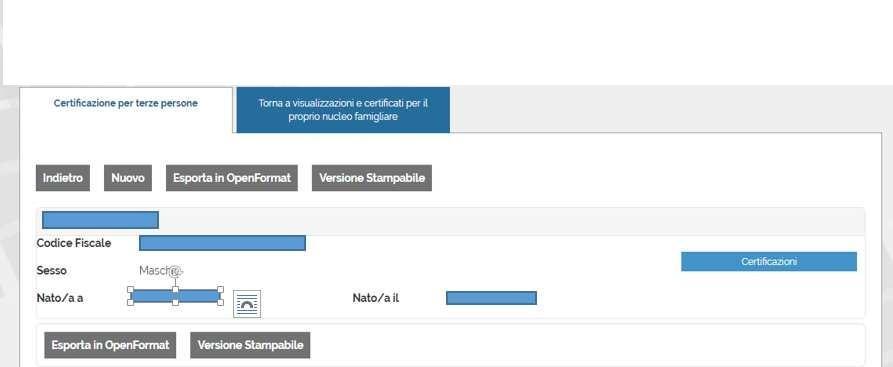 E indispensabile conoscere ed inserire negli appositi spazi i dati identificativi della persona per la quale si sta richiedendo il certificato: Codice