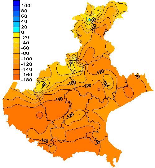 Precipitazioni del mese di Giugno 219 Precipitazioni del mese di Giugno (mm) Differenza in mm rispetto alla media del periodo 1994-218 Bilancio Idroclimatico* (P-ETP) mese di Giugno 219 Bilancio