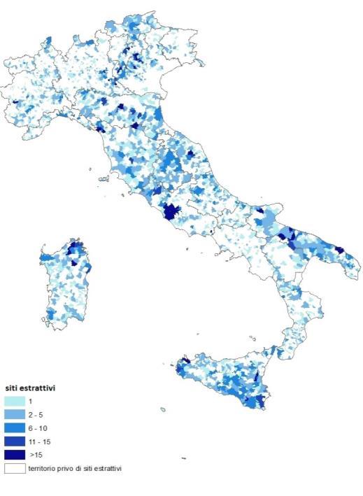 LE FRATTURE DEL TERRITORIO Esempio di pressione antropica: le attività estrattive da cave e miniere DISTRIBUZIONE DEI SITI