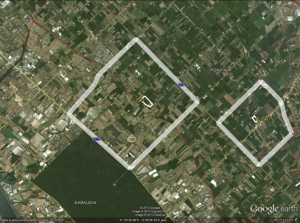 ALLEGATO 2 AREA CONTAMINATA F - Mappa di delimitazione del PPV nei Comuni di Pontinia (LT) e Sabaudia (LT) F): Area contaminata della Provincia di Latina 4): Zona tampone B della Provincia di Latina