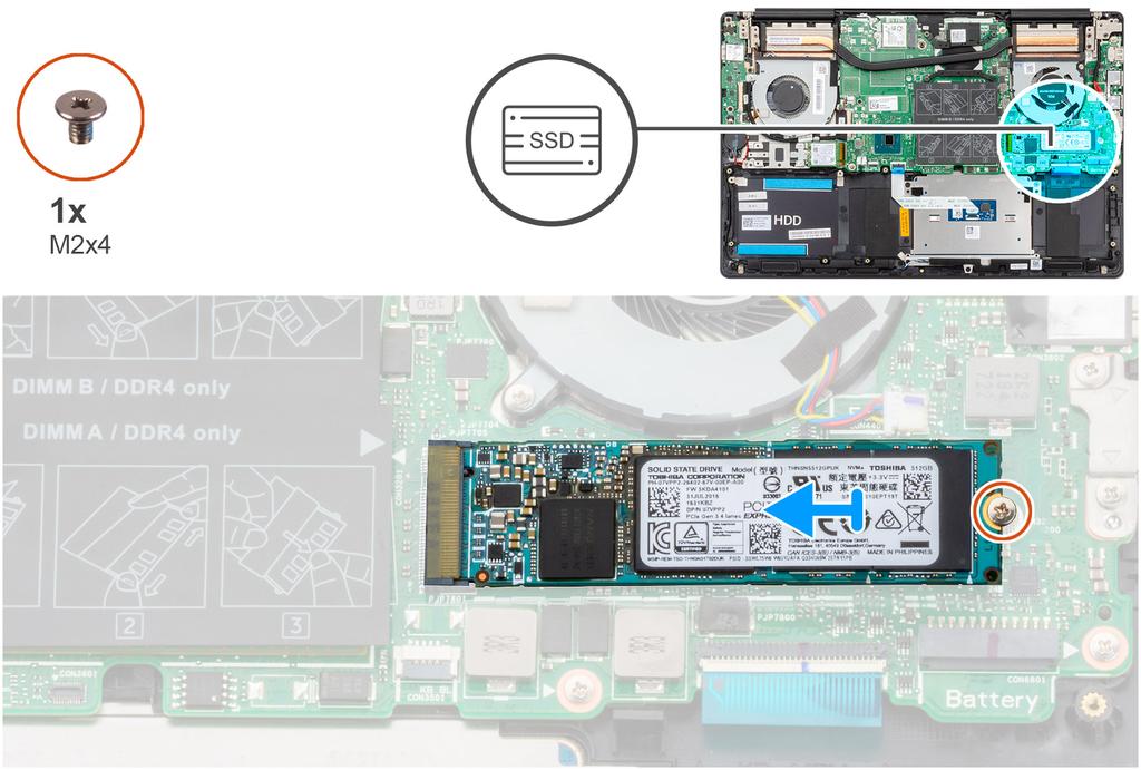 1. Allineare la tacca sul modulo dell'unità a stato solido con la linguetta sullo slot dell'unità stessa. 2.