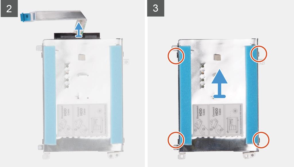 1. Aprire il dispositivo di chiusura e scollegare il cavo del disco rigido dalla scheda di sistema. 2.