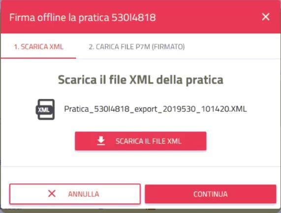 Fase di firma e spedizione Pagina 13 13 Nella scheda STATO PRATICA è possibile procedere alla firma della pratica Clic su Scarica il file XML Il file viene scaricato