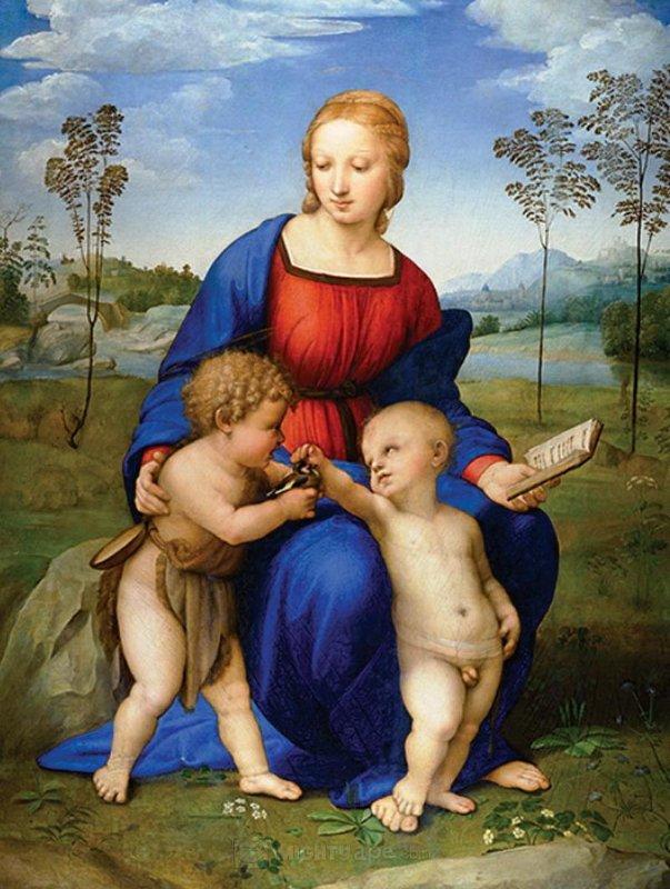 Raffaello, Madonna del Cardellino, 1506 olio su tavola, 107x77 cm Nell opera Raffaello riprende l impostazione piramidale delle figure, la luce morbida e il gioco di sguardi tra i personaggi (la