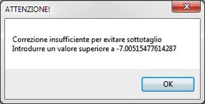 Viene presentata la modalità di gestione della correzione. La zona di input consente di introdurre un valore positivo o negativo (viene spiegata in didascalia la convenzione sul segno).