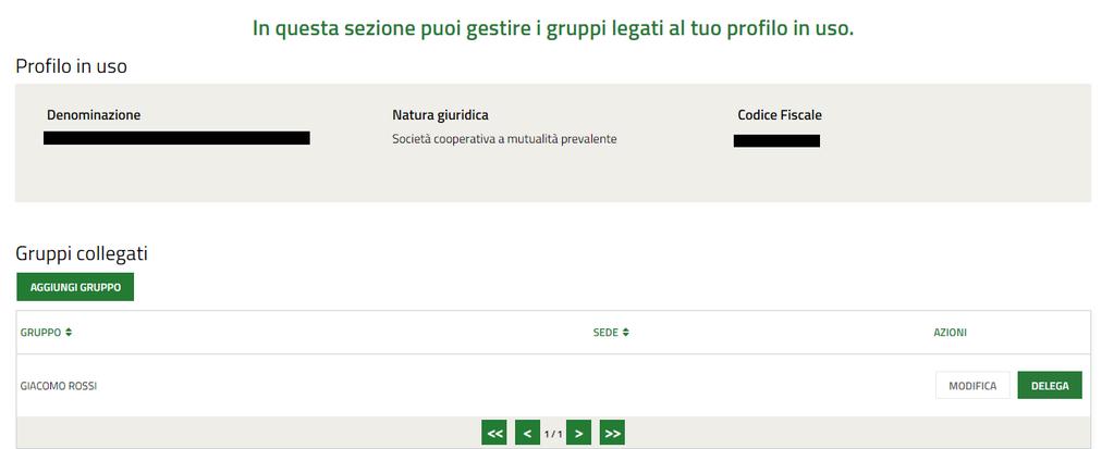 5.2 Gestione gruppi È necessario accedere alla pagina dei propri profili, selezionare il profilo desiderato e cliccare la voce Gestisci Gruppi per accedere all elenco dei propri gruppi.