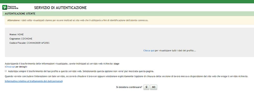 Il Sistema restituirà un messaggio di conferma Selezionare PROSEGUI per proseguire con la