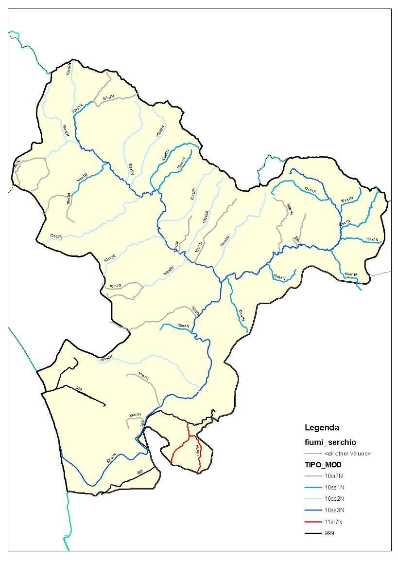 Figura n.2 Carta dei tipi proposti per i fiumi del distretto idrografico del fiume Serchio. 4.