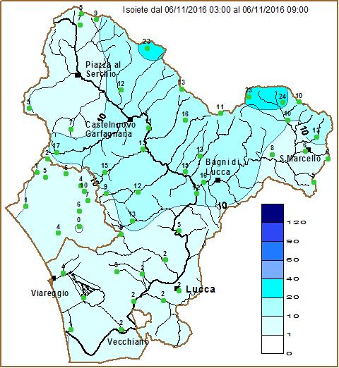 Le precipitazioni sul bacino hanno avuto inizio nelle prime ore di sabato e si sono protratte, con poche interruzioni, fino al pomeriggio di domenica per poi esaurirsi in serata.