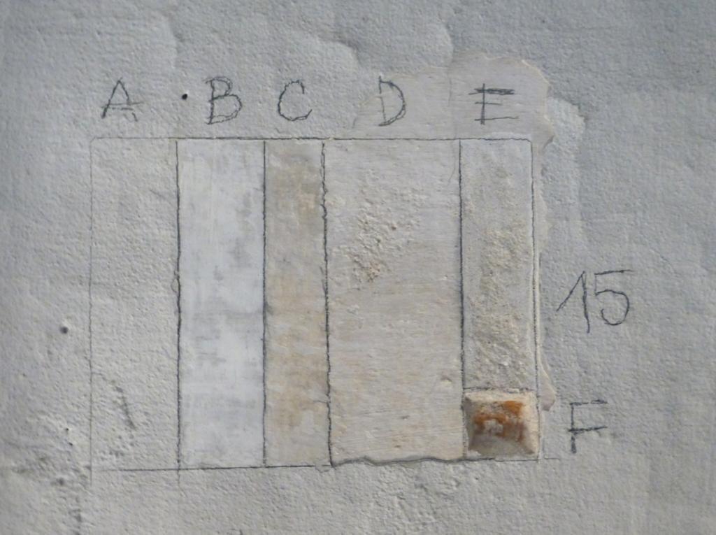 Stratigrafia n. 15 A. Colore a base di B. Colore a base di C. Colore a base di calce bianco rosato; D.