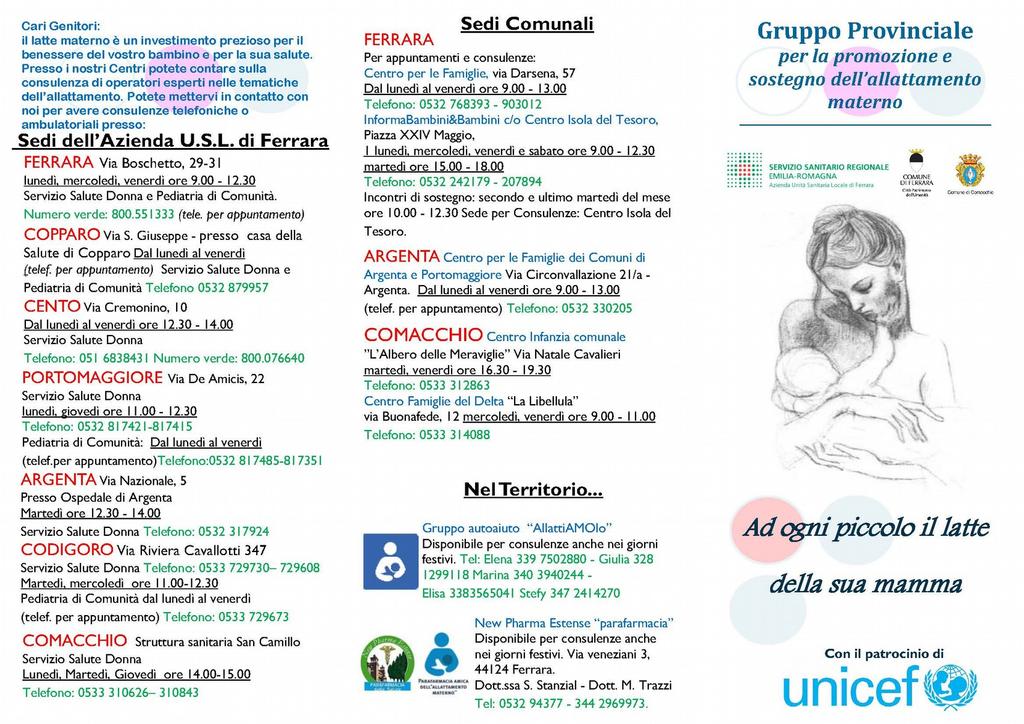 AMBULATORIO DI SOSTEGNO ALLATTAMENTO AL SENO AMBULATORI DEDICATI gestito da OSTETRICHE con formazione CORSI UNICEF GRUPPO PROVINCIALE