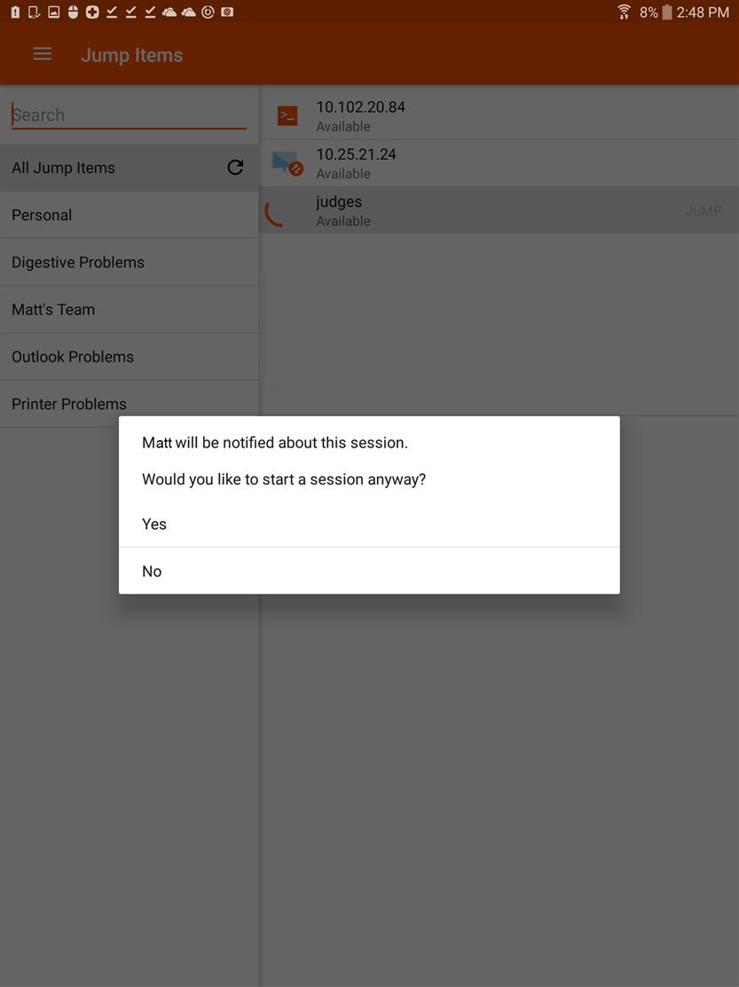 Dopo aver toccato il pulsante Jump, l utente riceve un messaggio che chiede se desidera iniziare una sessione di accesso.