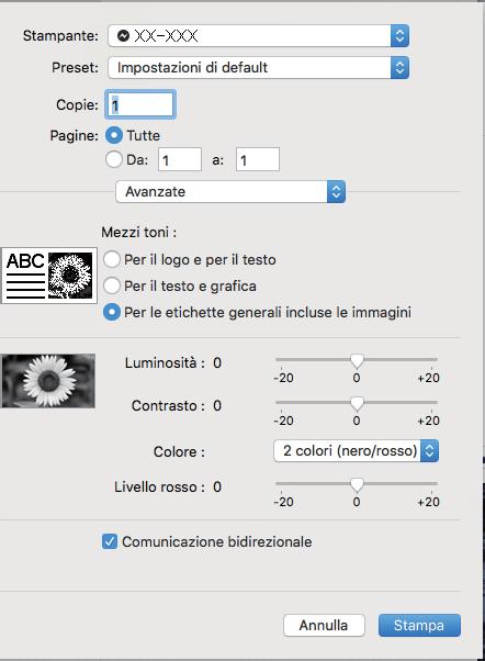 Altre funzioni Per Mac 1 Fare clic su [File], quindi selezionare [Stampa]. Viene visualizzata la schermata di stampa. 2 Fare clic sul pulsante [Mostra dettagli].