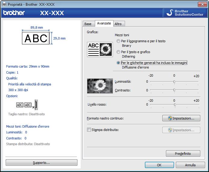 Come utilizzare P-touch Editor 5 Selezionare la scheda [Avanzate]. 6 Impostare [Luminosità] e [Contrasto].