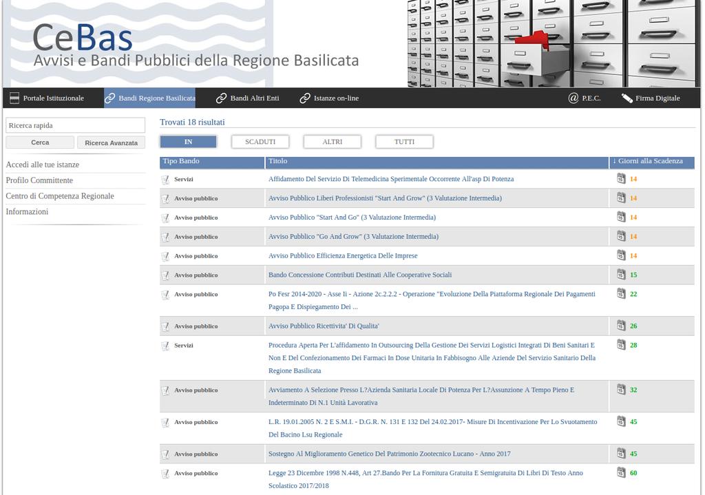 Si accede così nel Portale di Centrale Bandi dove è possibile ricercare l avviso di interesse Cliccando sul bando specifico vengono visualizzate le informazioni di