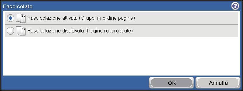 Fascicolazione di un processo di copia 1. Nella schermata iniziale, toccare il pulsante Copia. 2.