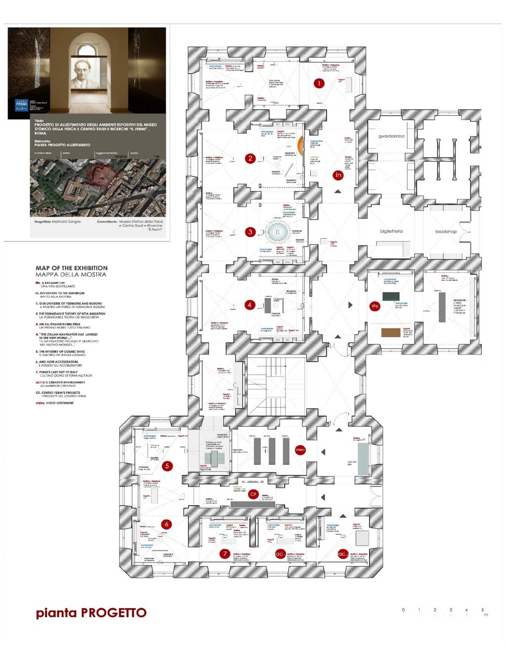 Fig. 2 Dettaglio esecutivo del progetto di allestimento museale dedicato a Enrico Fermi al piano terra della palazzina di via Panisperna.