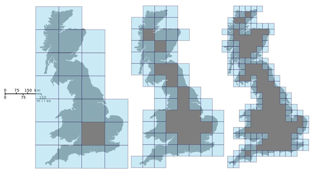 Box counting Figura 1: Ricoprimenti con quadrati di lato diverso (da Wikipedia) Si