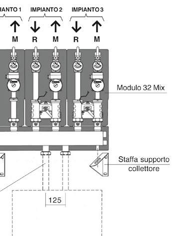MODULO 3 DIR M mandata (G 1 1 4 F) R ritorno (G 1 1 4 F) MODULO 3 MIX M mandata (G 1 1 4 F) R ritorno (G 1 1 4 F) Per l installazione di più Moduli: - Rimuovere le coibentazioni dei Moduli.