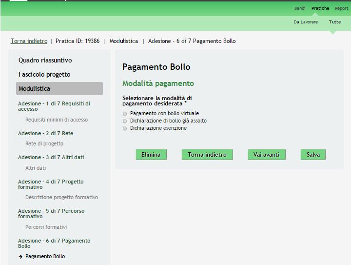 3.6 Modulo 6 Pagamento bollo Nel sesto modulo è possibile procedere con il pagamento